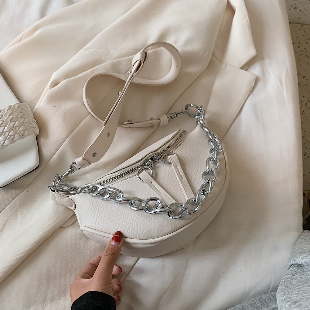 Zilveren ketting pu leren crossbody tas voor vrouwen witte schoudertas messenger handtas kleine borsttas reistassen: Beige