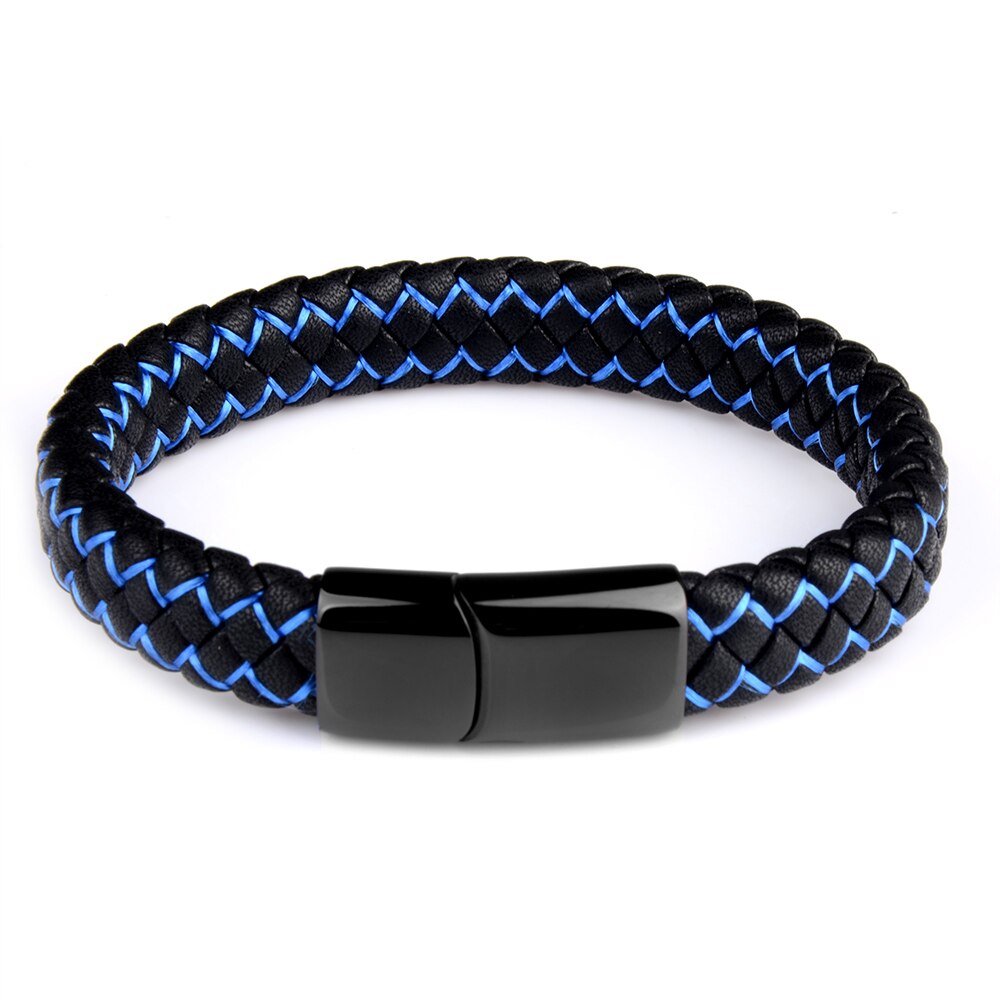 Mode Roestvrij Staal Lederen Armband Magnetische Sluiting Charm Handgemaakte Gevlochten Streep Armbanden Voor Mannen