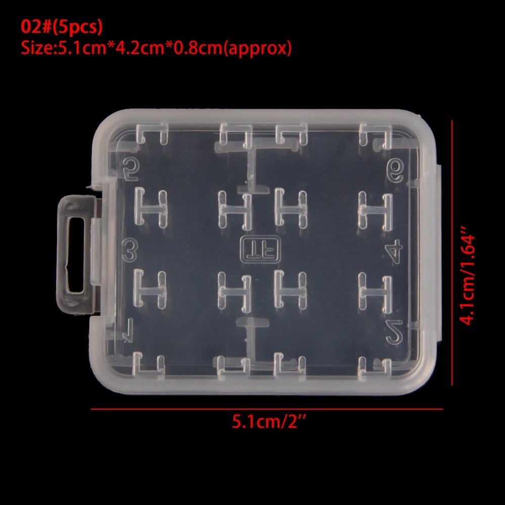 5PCS 8 in 1 Plastic Transparent Standard SD SDHC Memory Card Case Holder Box Storage