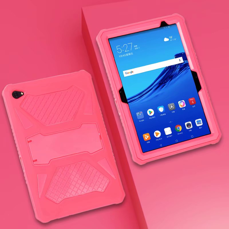 Heavy Duty Armor Case For Huawei MediaPad M5 Lite 10 PC and Silicon Cover for M5 Lite 10 BAH2-W19 BAH2-L09 BAH2-W09 10.1" + Flim: All pink