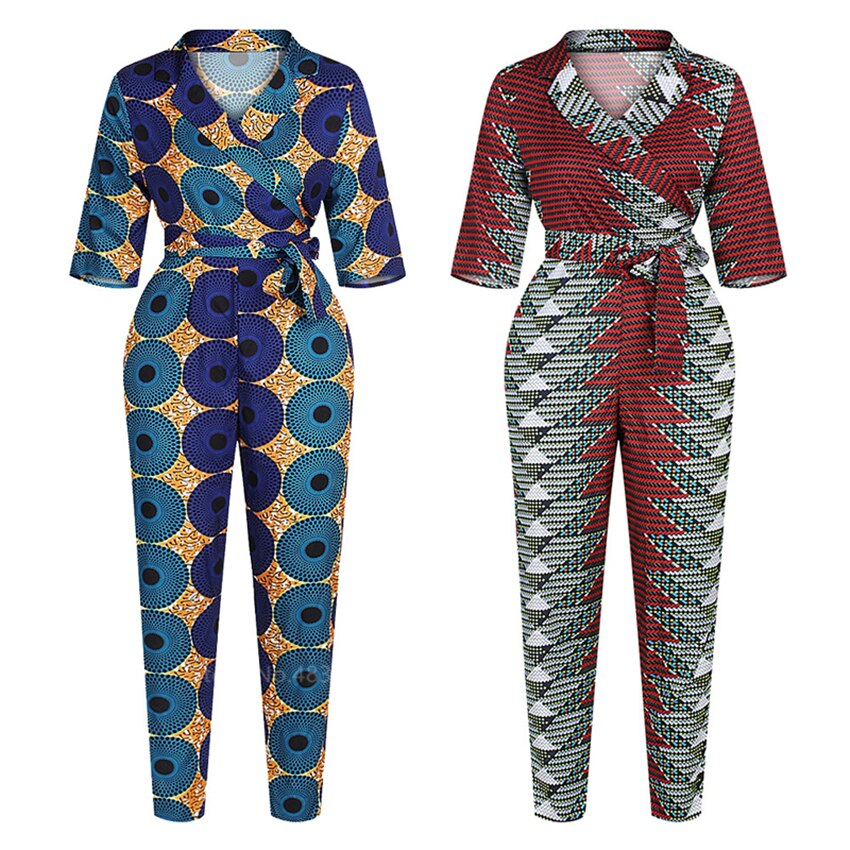 Høstkjole africaine news afrikanske kjoler for kvinner off the shoulder dashiki print v-hals jumpsuit pluss damekl.