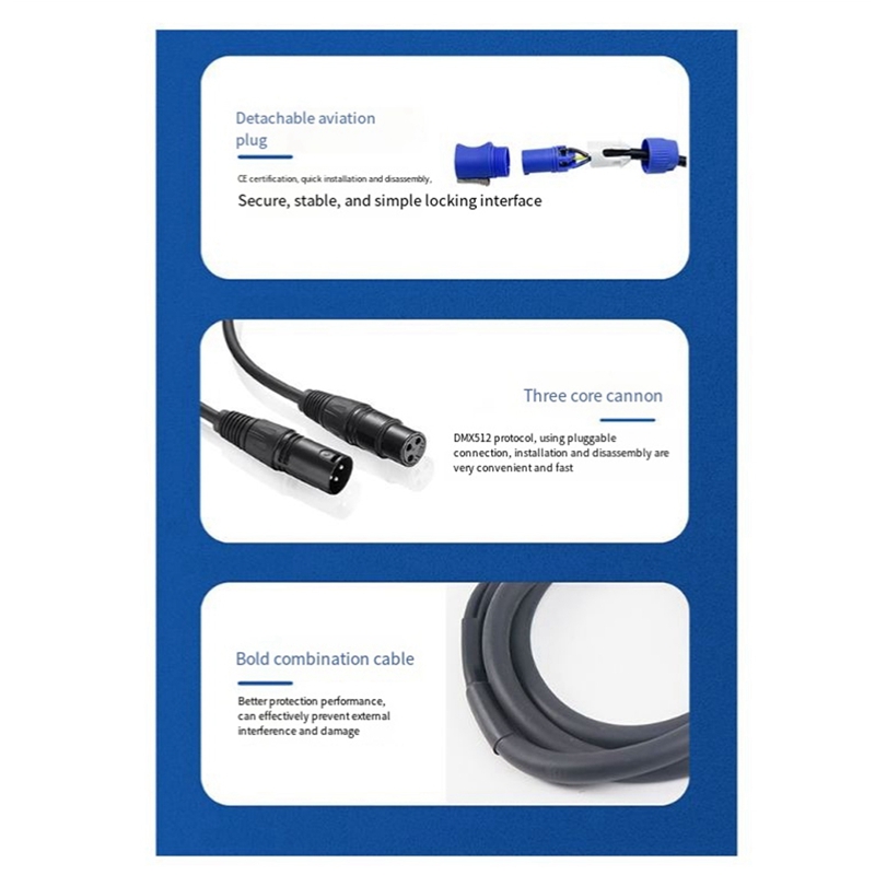 Powercon DMX Kabel - Powercon Kontakt och DMX XLR Signallinje för Belysning
