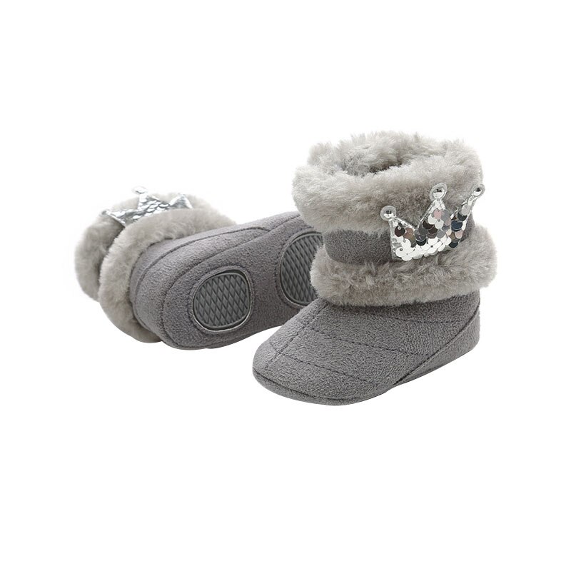 0-18M Newborn Baby Girl Booties with Faux Fur Toddler Winter Snow Boots Little Girl Thick Soft Warm Hool Boots Embroidery Thrown
