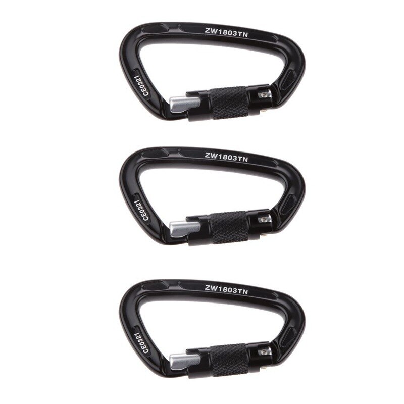 3 stuks / verpakking 24kn aluminium karabijnhaken d-ring klimmen bergbeklimmen abseilen boomverzorging multifunctionele karabijnhaak - zwart: Default Title