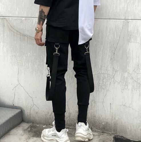 Pantalones cargo estilo hip hop para hombre, pantalón negro, punk, informal, harén, chándal de estilo urbano, hasta la pantorrilla, hip hop