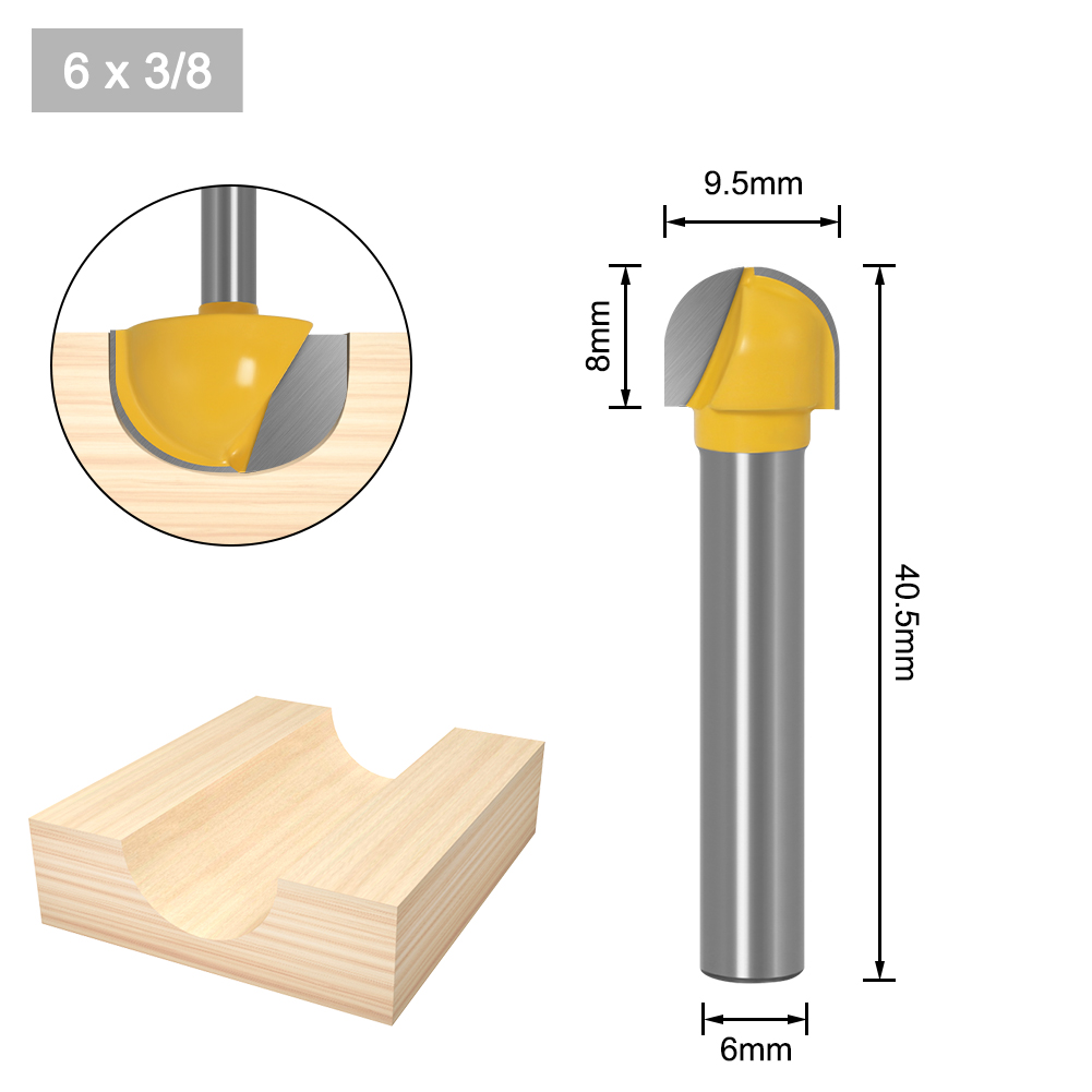 6mm Shank 6,8,12,16,18,20,22mmCNC tools solid carbide round nose Bits Round Nose Cove Core Box Router Bit Shaker Cutter Tools: 6X9.5
