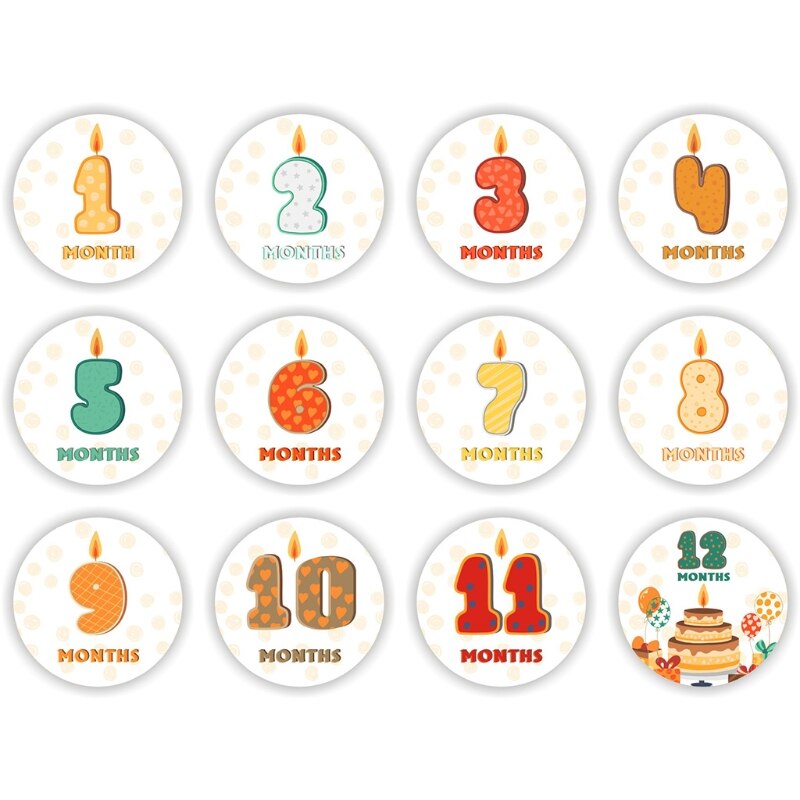 12 Pcs Baby Pregnant Monthly Stickers Memory Recording Milestone Sticker Props: 371