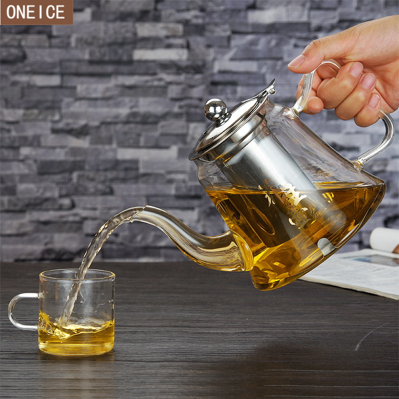 1200ml transparent heat-resistant glass coffee pot Chinese Kung Fu teapot built-in 304 stainless steel tea leak fruit juice jug