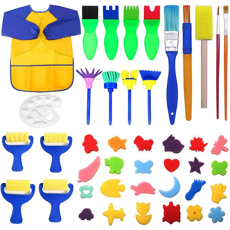 Sponge Paint Brushes Kits, 43 Pcs Kids Painting Brushes Drawing Tools Kits, DIY Paint Sets For Kids Arts And Crafts: Default Title