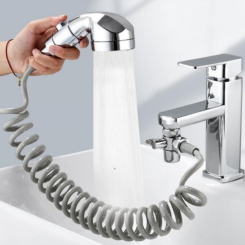 Kitchen Faucet Diverter Valve with shower head Faucet Adapter Splitter Set for Water Diversion Home Bathroom Kitchen Diverter: set(gray hose)