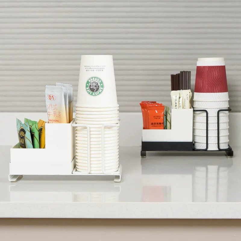 Cup Holder Paper Storage Rack Coffee Station Supplies Countertop Bar Organizer Office Mug Disposable Cups Stand