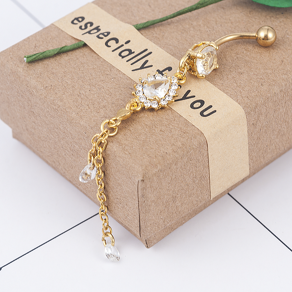 Women Gold Navel Piercing Belly Button Body Jewelry Crystal Zircon Rhinestones Round Body Ring Jewelry