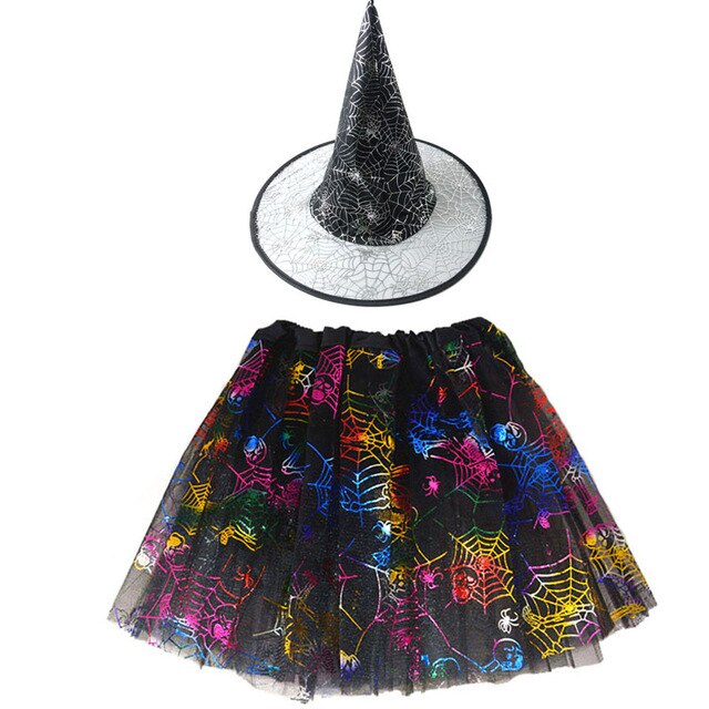Meisjes Halloween Kostuum Kids Heks Wizard Hoed Carnaval Party Cosplay Outfits Kleding Spider Web Rok Voor Meisjes Gratis Collocatie