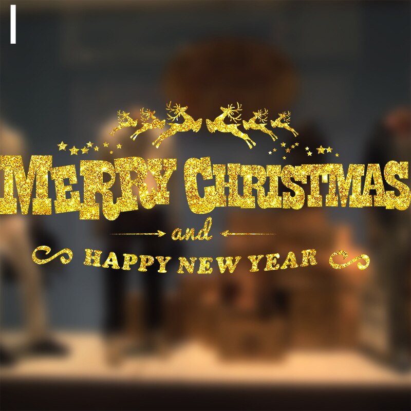Glänzende Gold Weihnachten Baum Fenster Aufkleber Santa Fahrt Weihnachten Girlande Zauberstab Decals Neue Jahr Schaufenster Aufkleber Schneemann Wohnkultur: I