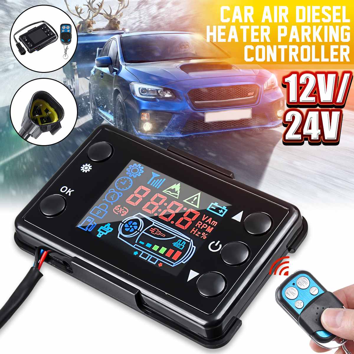 LCD Parking Heater Monitor Digital Switch Car Heating Device Controller Universal for Car Air Heater W/4 Button Remote Control