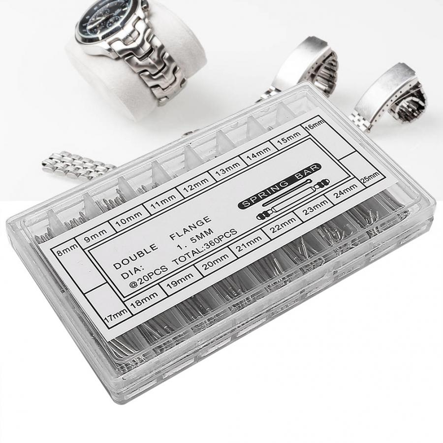 361 Pcs 8-25mm Semi-Steel Watch Spring Bar Watch Band Strap 8-25MM Spring Bar Link Connector Pins Accessory Kit