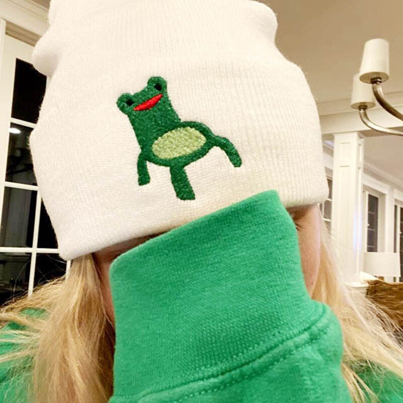Froggy Chair Embroidered Beanie for Men Women Frog Hat Winter Warm Knitted Hat Ski Outdoor Hats 6 Colors