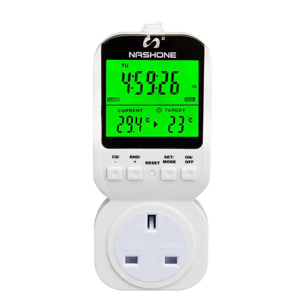 Nashone Thermostat Timer temperature sensor 7-day Programmable Thermostat Plug-in Digital Light Timer Switch with 3-prong Outlet: UK Type