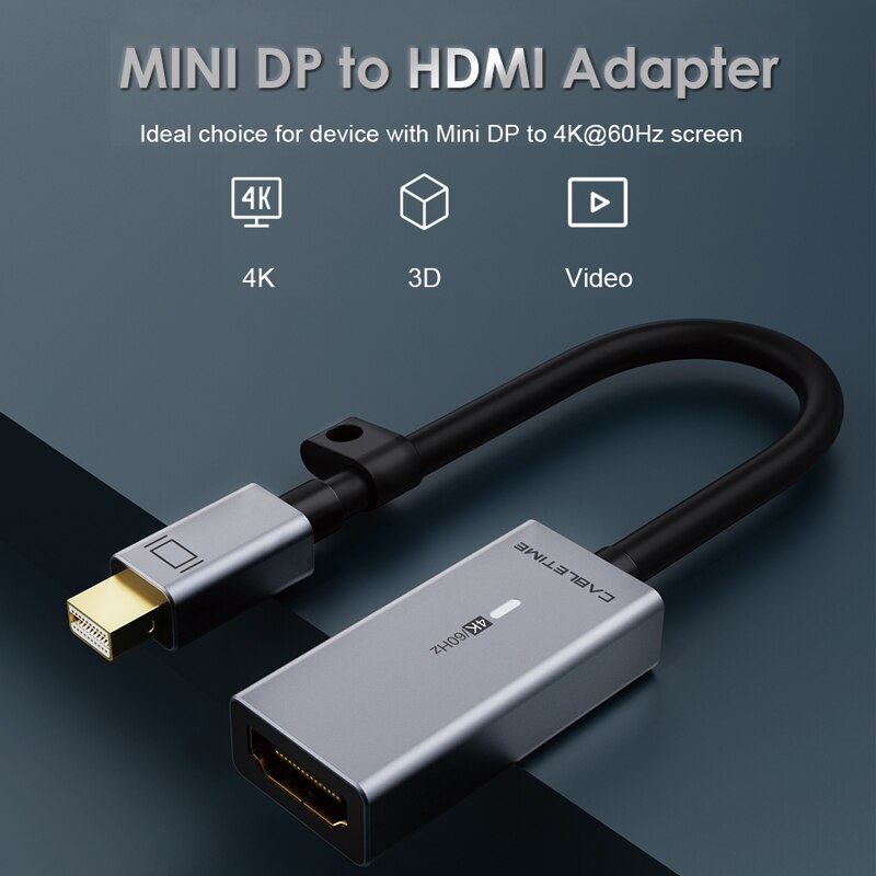 CABLETIME 4K 60HZ Mini Displayport do HDMI Adapter Synchronizacja danych Światło oddechowe Mini Dp Konwerter dla Macbook Lenovo Acer C315