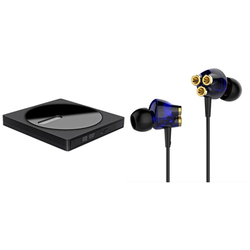 Subwoofer stereo hoofdtelefoon in-ear zes-unit driver & externe cd dvd-drive usb 3.0 type-c dvd-speler ultradunne brander: Default Title