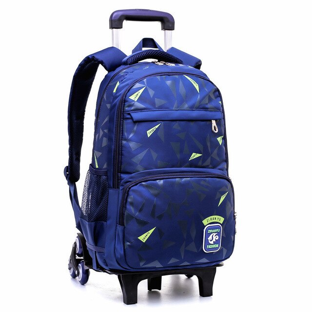 Jongens meisjes trolley schooltas bagage boekentassen waterdichte afneembare kinderschooltassen met 2/6 wielen trap kindertas: Donkerblauwe 6 wielen