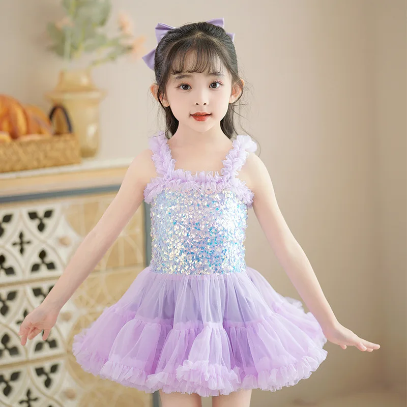 Falda de tul estilo princesa, bonito vestido de actuación para niña, ropa de verano para niños, vestido de baile de cuento de hadas, traje para niña pequeña