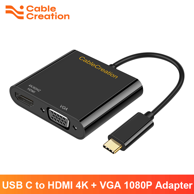 CableCreation USB Typ C zu HDMI VGA Adapter Typ C zu HDMI 4K 60Hz und VGA 1080P 60Hz Konverter Hub Dock für Macbook pro Dell