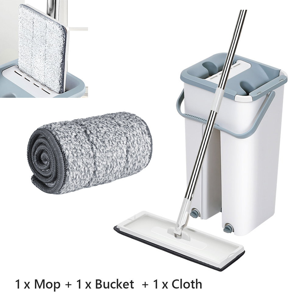 Rengøringsmopper gulvmoppe til hjemmet mikrofiber vådmoppe med spand klud flad klemmespray badeværelse køkken ren fri håndspin: Sæt 1