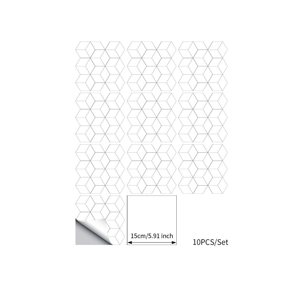 10Pcs/Set Modern Wall Sticker White Mosaic PVC Tile Sticker Waterproof Backspalsh DIY Stickers for Kitchen Bathroom Wall Decals: 15x15cm