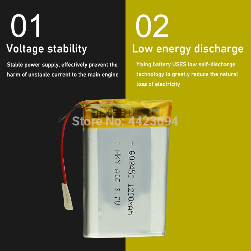 Batería LiPo de polímero de litio de 3,7 V, 1200mAh, 603450, 3 cables para GPS, PSP, DVD, almohadilla móvil para videojuegos, libros electrónicos, tableta PC