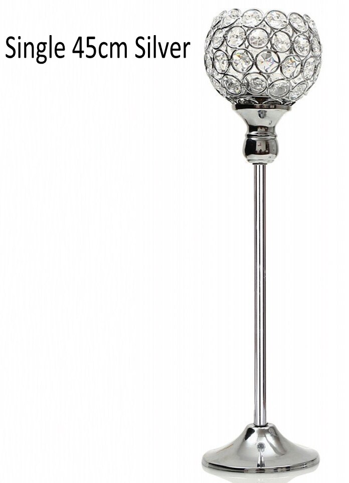 Crystal Tealight Candle Holders Coffee Dining Table Centerpieces Metal Candlesticks Stand Wedding Christmas Halloween Decoration: 45cm Silver