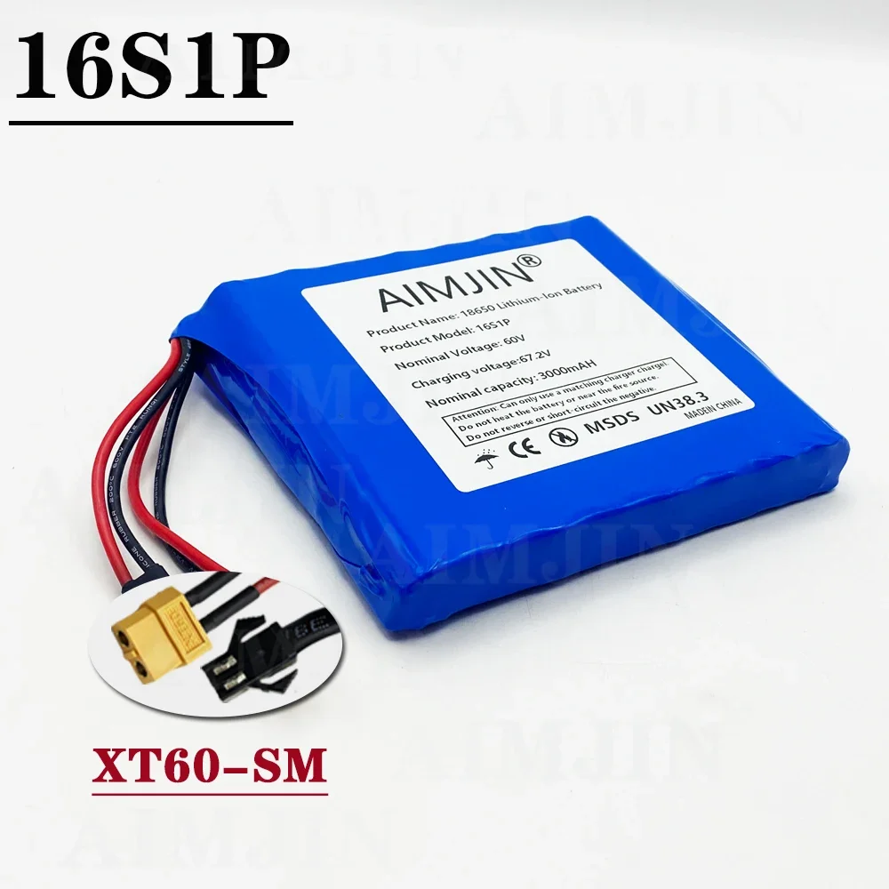 2024 Bestselling 16s1p 60v Xt60 132wh Lithium Ion Rechargeable Battery 3000mah Used for Electric Unicycle Electric Scooter: green