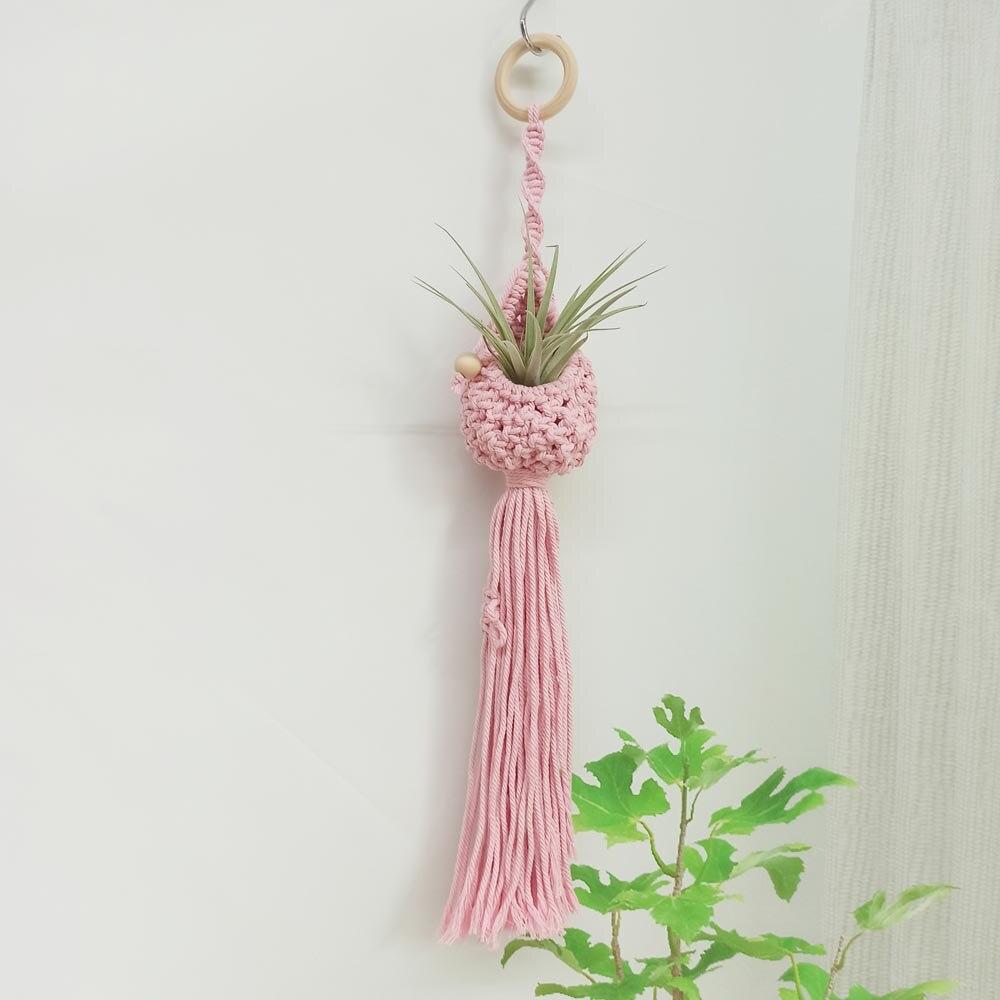 Soporte de macramé para plantas de aire, colgador para plantas de aire bonitas, Mini plantas suculentas, Tillandsia y plantas artificiales, tapiz de pared para decoración del hogar: GT-02C-Pink