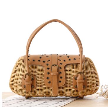 Ins handbags women bamboo top handle bags female causal totes small hollow summer beach bags for ladies and girls wood: 3