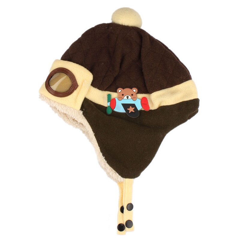 Winter Baby Kids Hoeden Lei Feng Cap Imiation Bont Jongen Meisje Winter Warm Glazen Beanie Pilot Haak Kind Oorklep Hoed katoen Blend: Coffee