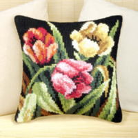 1flowers 04 DIY Needlework Kit Acrylic Yarn Embroidery Pillow Tapestry Canvas Cushion Front Cross Stitch Pillowcase-