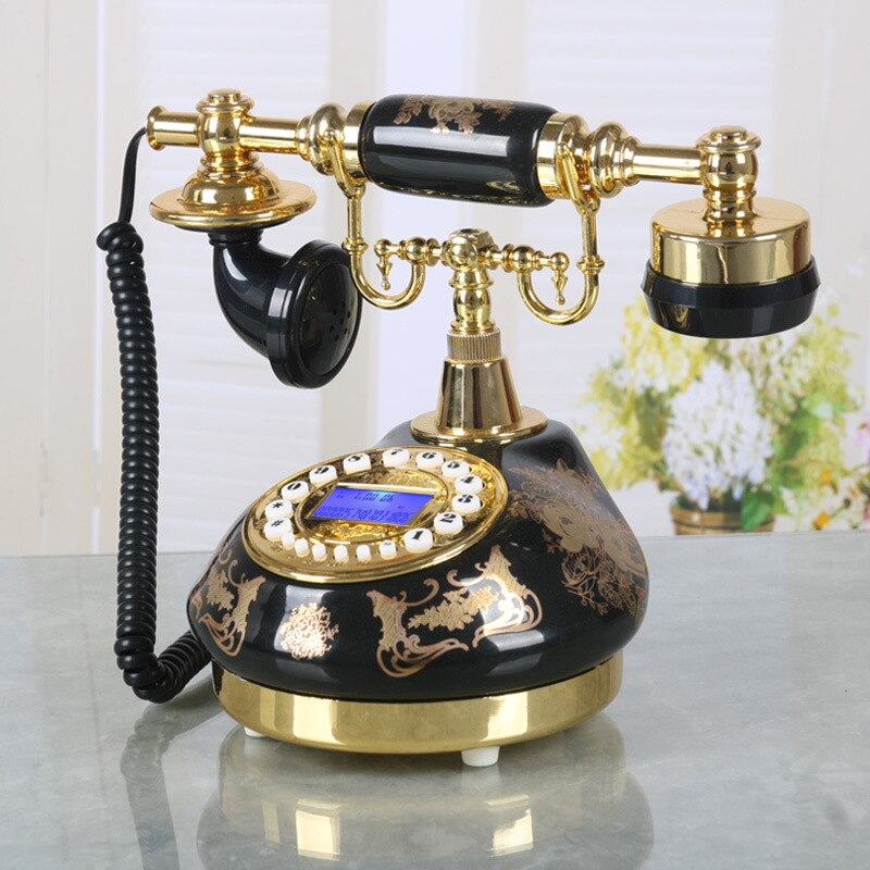 Black Bronzing Antique Telephone Home Vintage Corded Phone Button Dial with FSK and DTMF, Caller ID, Ringer Volume Adjustment