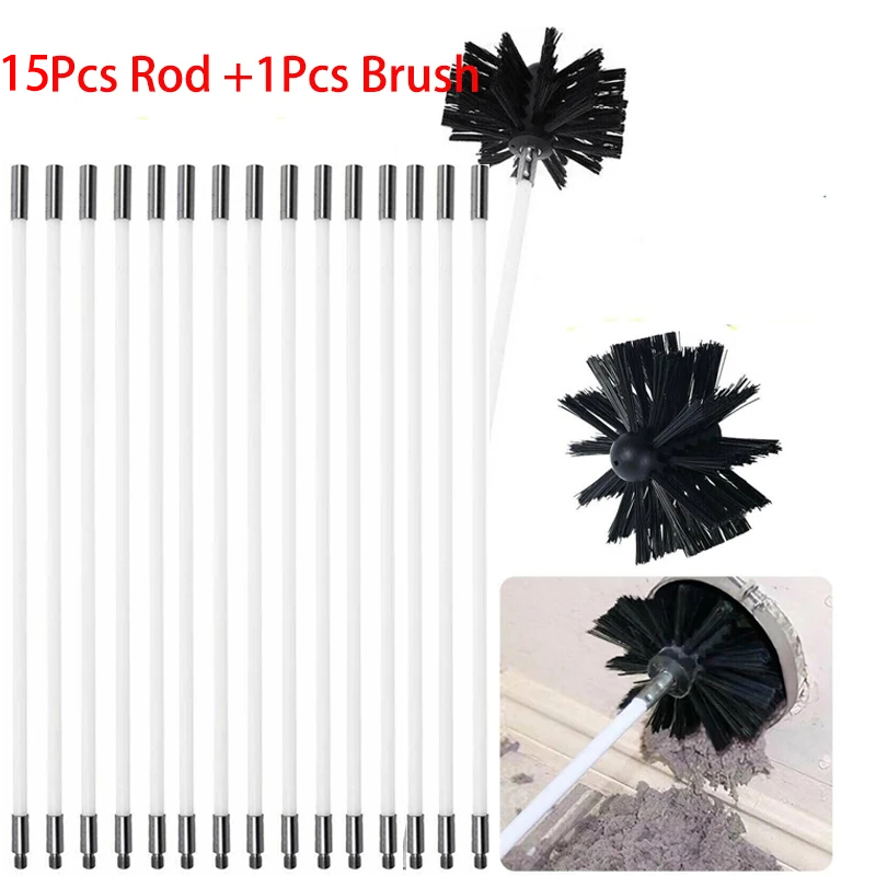 Flexible Chimney Sweep Set Flue Sweeping Brush & Rod Kit Soot Cleaning Rods Nylon Brush Cleaning Tool Kit Convenient: Yellow