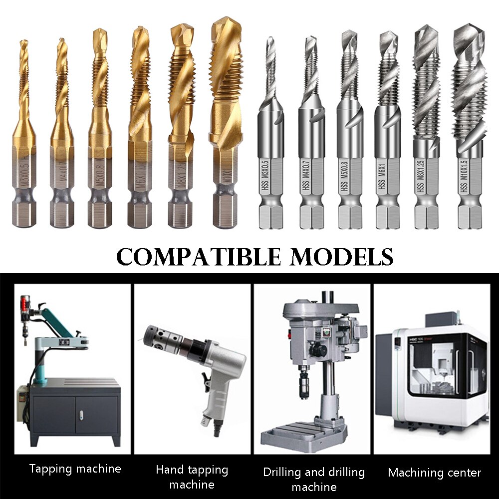 Hex Shank Titanium Plated HSS Screw Thread Metric Tap Drill Bits Screw Machine Compound Tap M3 M4 M5 M6 M8 M10 Hand Tools