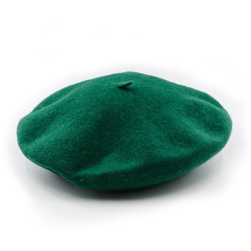 Kvinder uldfilt baret varm fransk klassisk beanie slouch baskisk ensfarvet dame kunstner hat kasket tam multi farver: Mørkegrøn