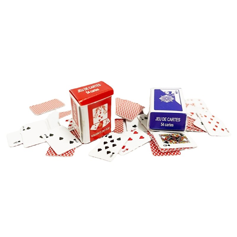 2 Sets 1:12 Grappig Mini Desktop Poker Kaarten Kinderen Speelgoed Leuke Miniatuur Poppenhuis Accessoires Leuke Mini Poken Willekeurige Stijl