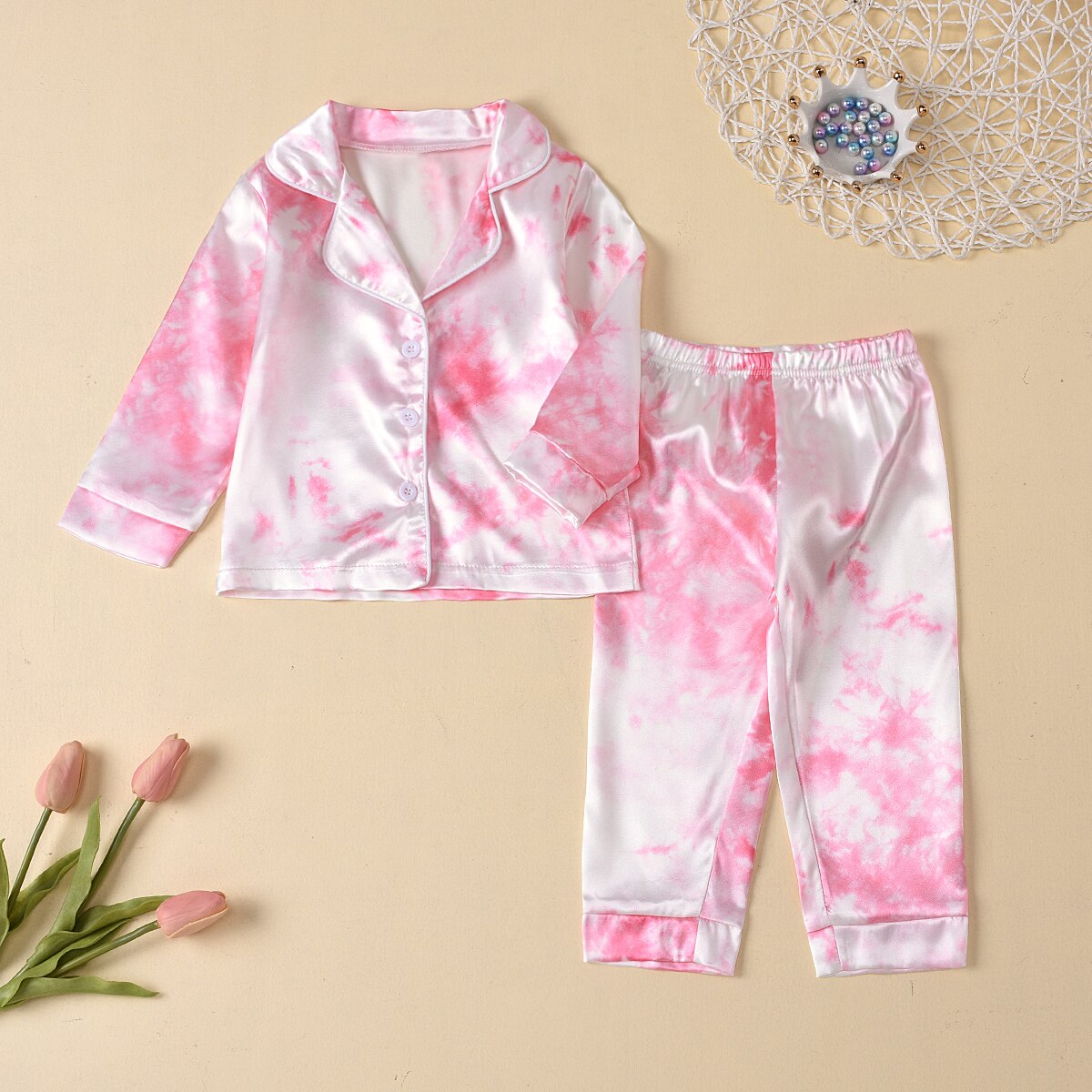 2 Stuks Kinderen Pyjama Set Tie-Geverfd Print Lange Mouwen Top + Elastische Losse Broek Nachtkleding Pak Voor Kleine meisjes Jongens