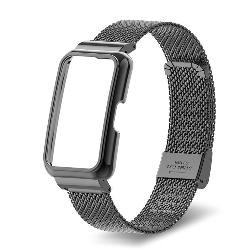 Pulseira de metal + capa para huawei band 9/10 pulseira protetor pulseira para huawei band 10 8 7 6 pulseira capa protetora: Cáqui