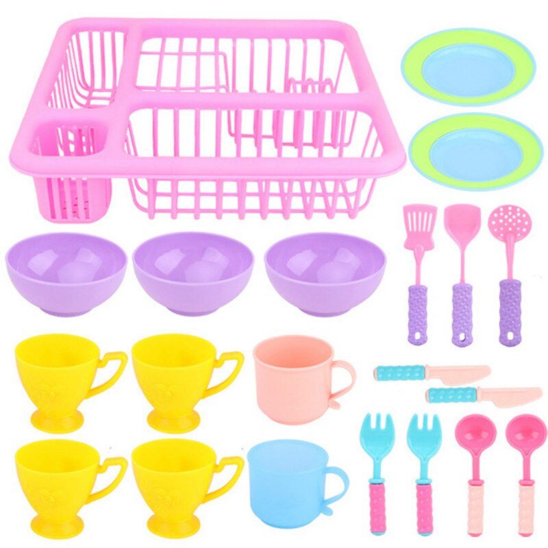 21pcs Drain Basket Simulation Tableware Set Play House Toy Simulation Kitchen Toy: Default Title