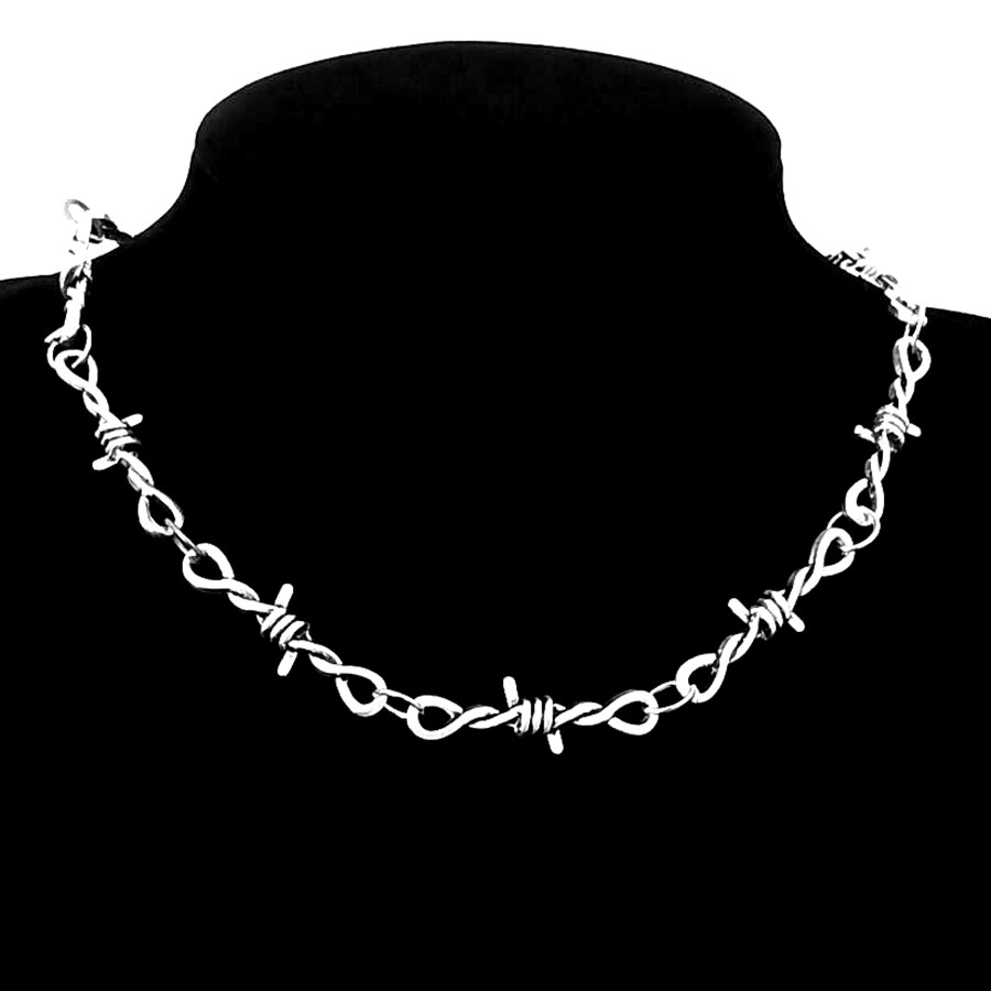 Offre spéciale petit fil de fer ronces fer unisexe collier ras du cou menHip-hop gothique Style Punk fil de fer barbelé petites épines chaîne tour de cou: 1