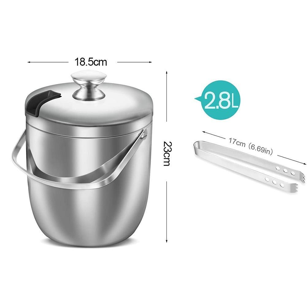Ijsemmer 2.8L Staal Ijs Emmer Met Tong En Deksel Draagbare Bar Chilling Bier Koeler Champagne Wijn Emmer Huishouden