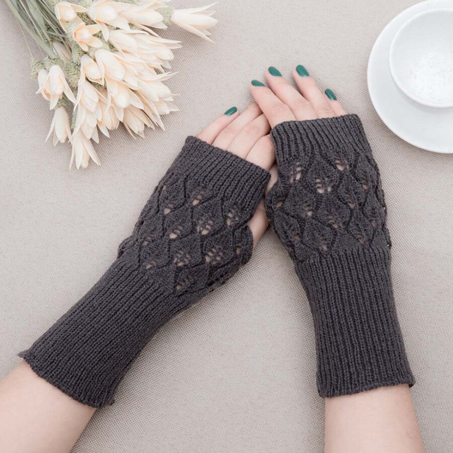Guanti da donna eleganti scaldamani guanti invernali braccio da donna uncinetto a maglia guanto finto scaldamuscoli caldi senza dita guanti: Grigio scuro