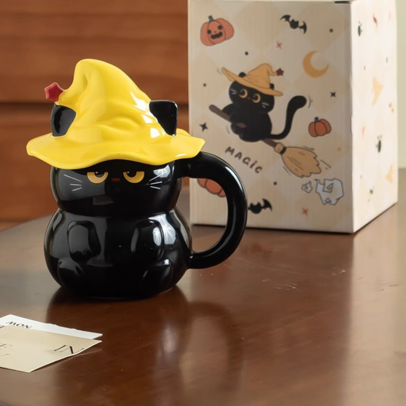 Chapeau magique chat tasse d'eau fille tasse en céramique de haute valeur avec couvercle tasse eau potable domestique d'halloween
