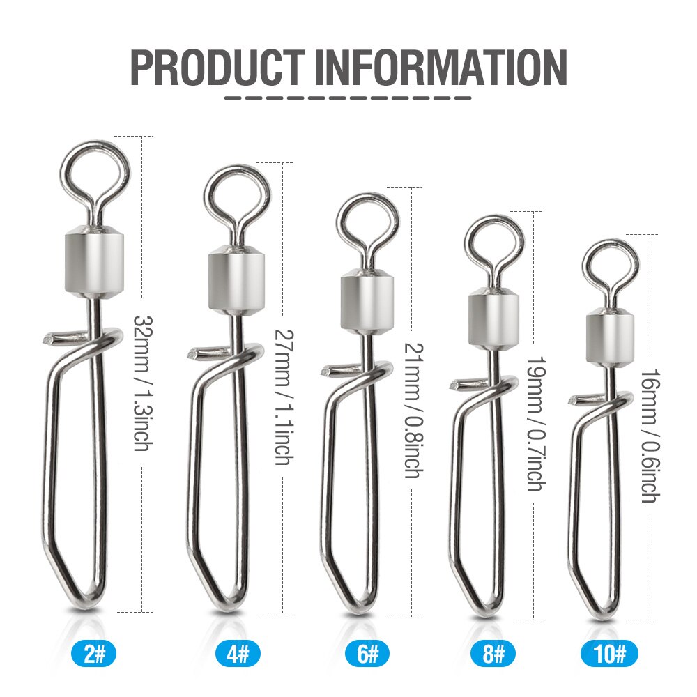 DONQL 50pcs/Box Fishing Swivels Swivels Connector with T shape Snap 2#-10# For Fishhook Lure Tackle Carp Fishing Rolling Swivels