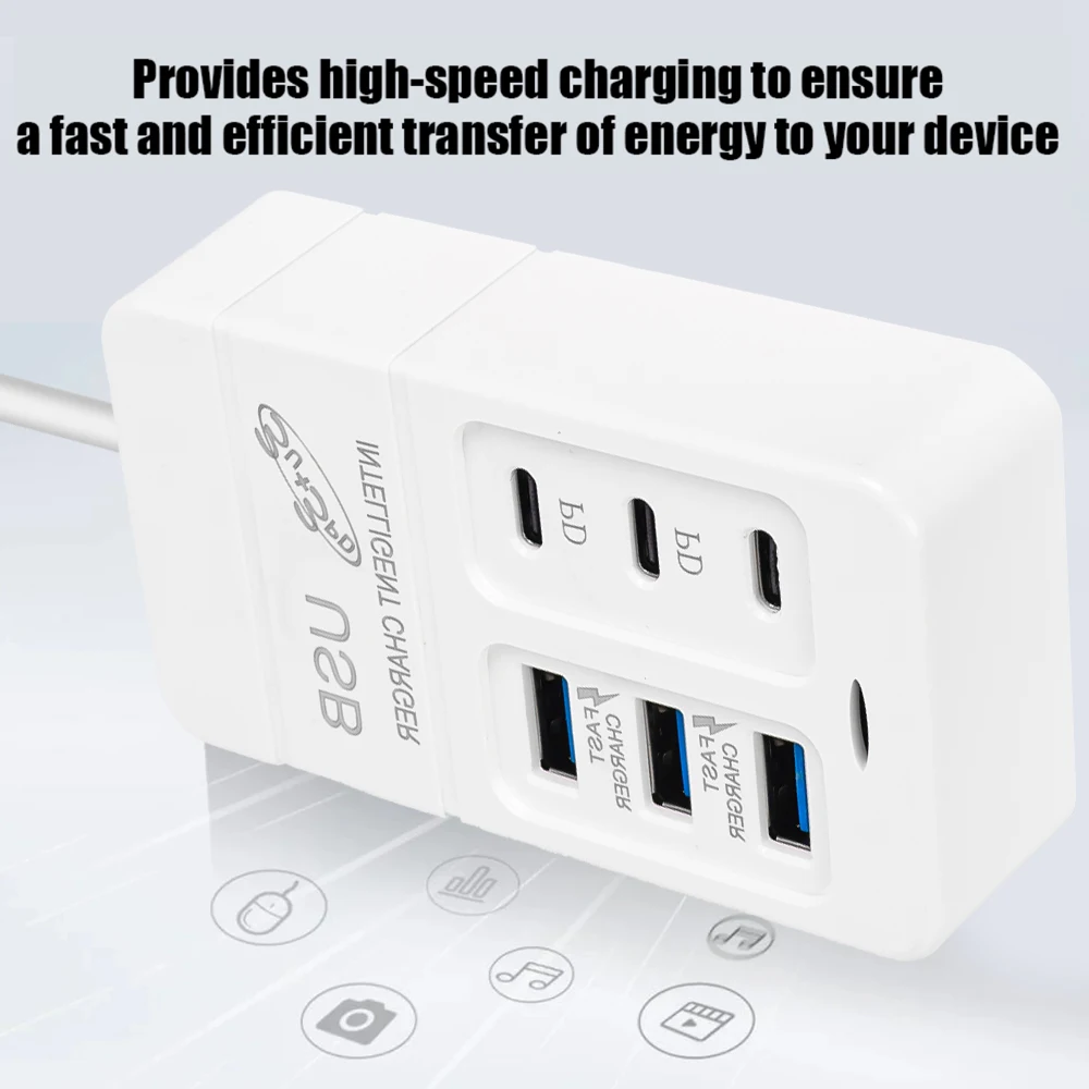 Cargador USB multipuerto de 6 puertos, 35W, PD tipo C, carga rápida para teléfono móvil, cargadores de pared tipo C, adaptador de concentrador tipo C, enchufe UE, EE. UU., Reino Unido
